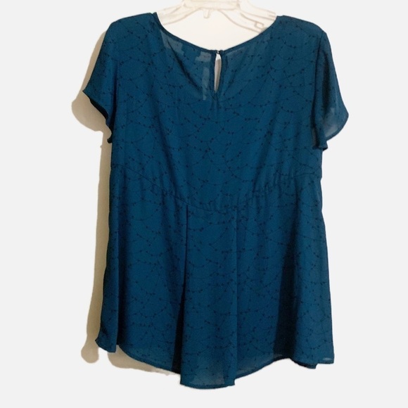 Torrid Chiffon Sheer Loose Flowing Ruffle Sleeves Dark Green Star Print. M/L - Picture 2 of 8